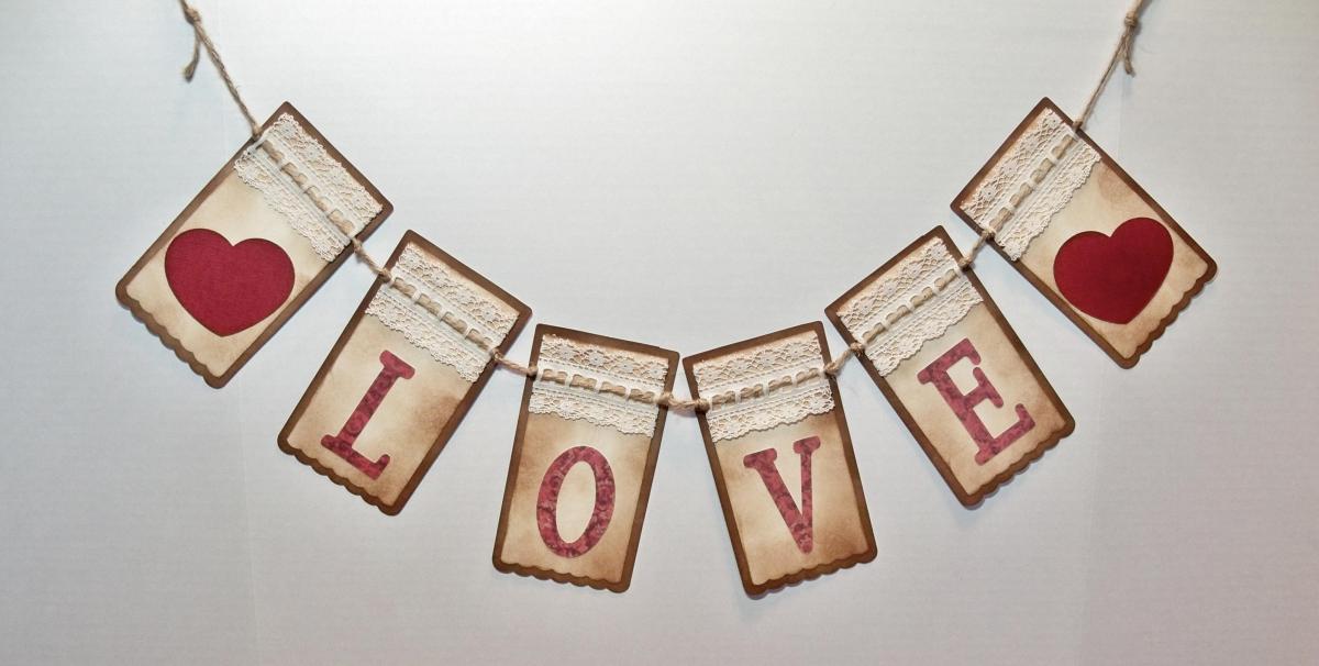 Wedding Valentine Love With Hearts Banner/ Wedding Garland / Valentine Decoration
