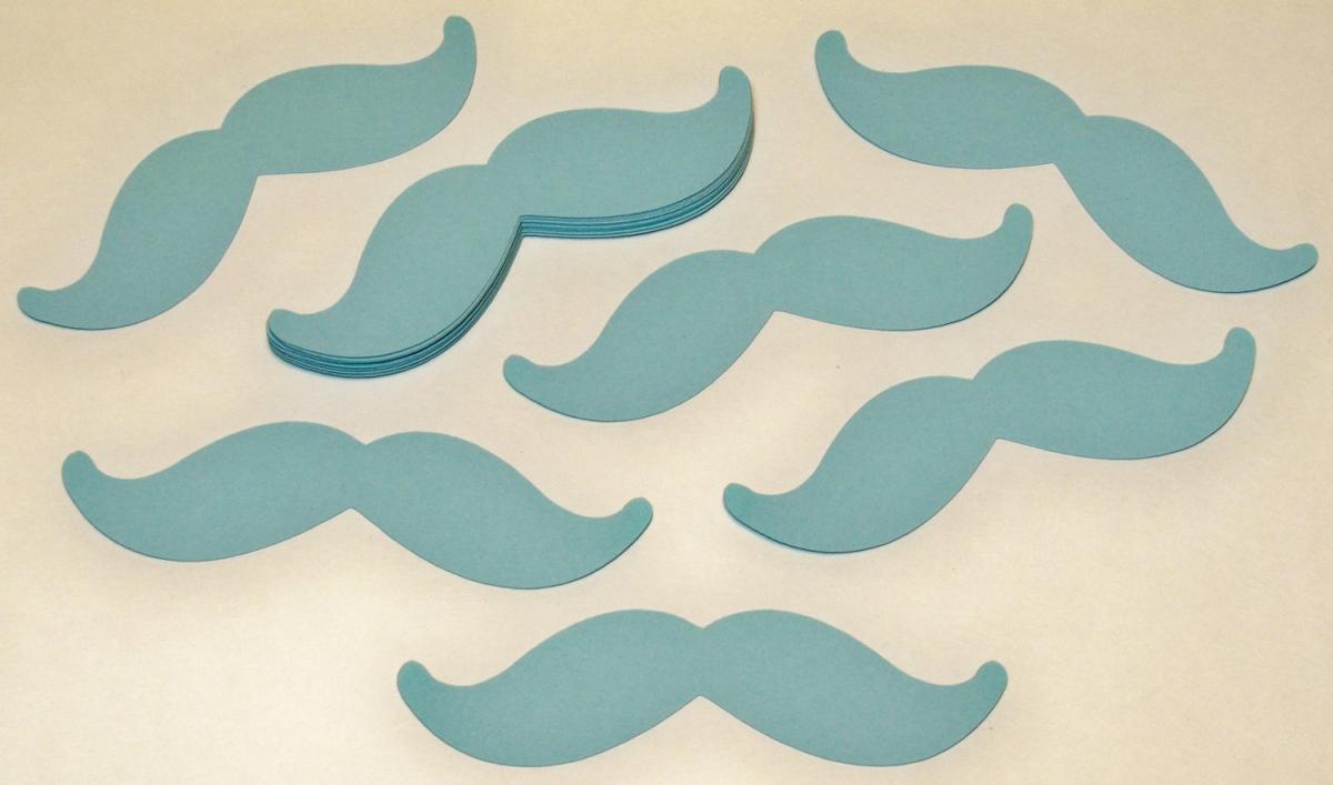 100 Blue Mustache Cardstock Die Cuts/ Moustache/ Stache/ Party Favors/ Wedding/ Little Man/ Gender Reveal/ Photo Props