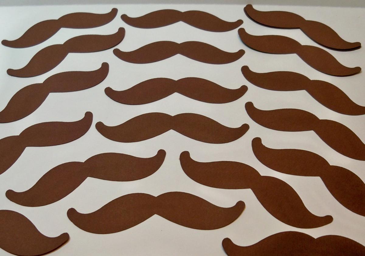 100 Brown Mustache Cardstock Die Cuts/ Moustache/ Stache/ Party Favors/ Wedding/ Little Man/ Gender Reveal/ Photo Props